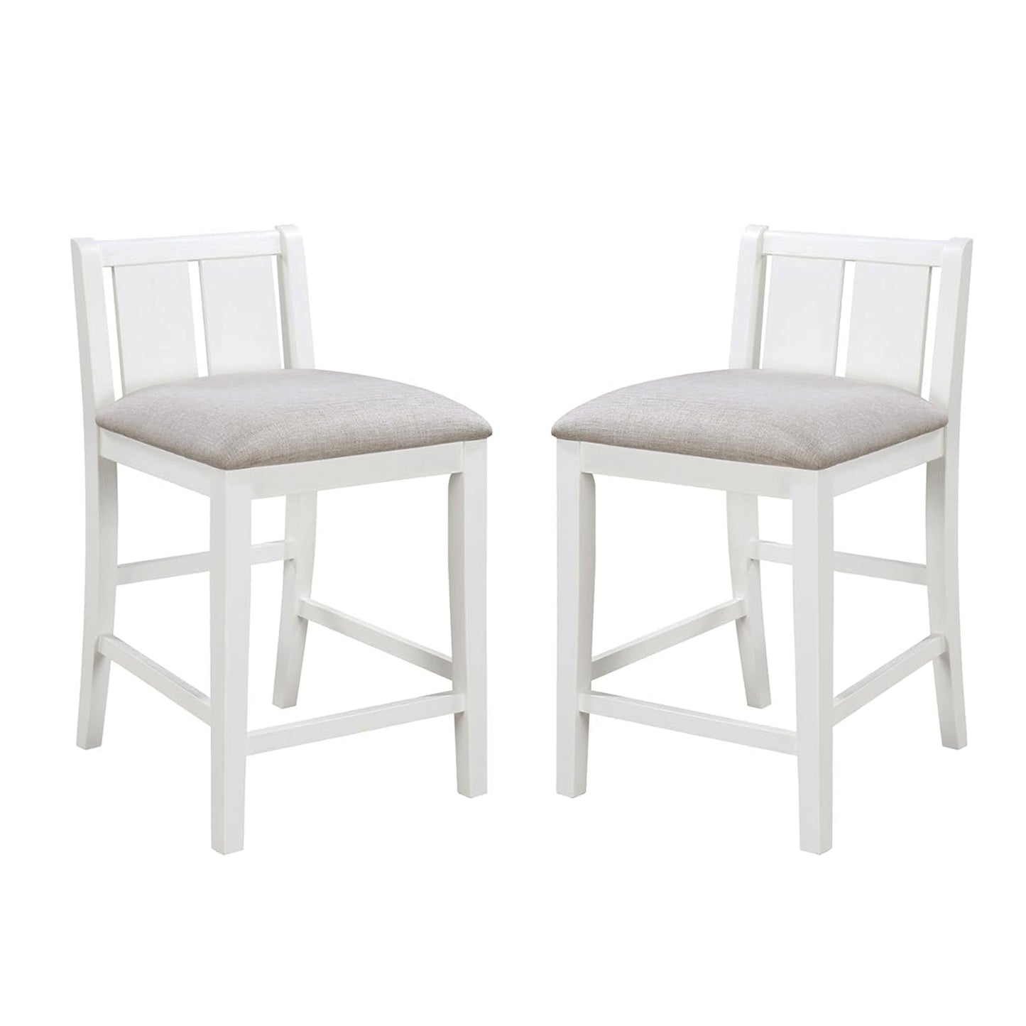 Set of 2 Counter Height Chairs with Upholstered Seat, Cream and White