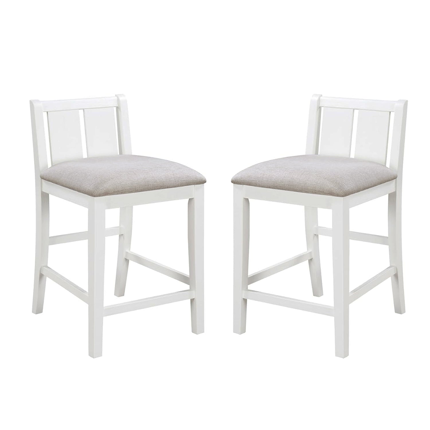 Set of 2 Counter Height Chairs with Upholstered Seat, Cream and White