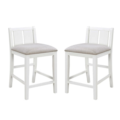 Set of 2 Counter Height Chairs with Upholstered Seat, Cream and White