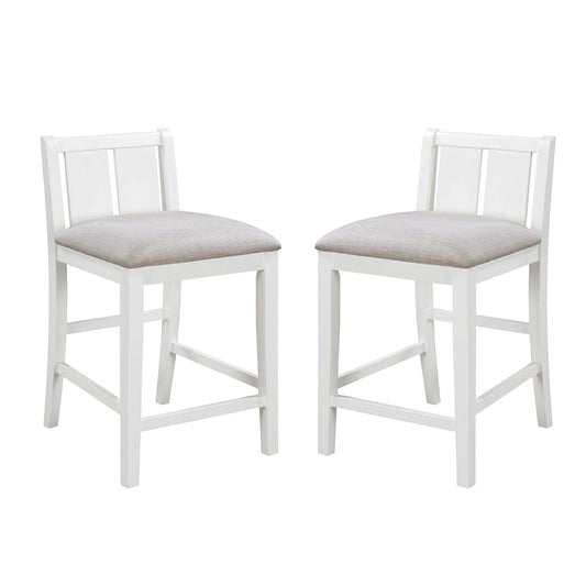 Set of 2 Counter Height Chairs with Upholstered Seat, Cream and White