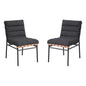 Set of 2 Black Boucle Fabric Upholstered Dining Chairs with Black Iron Legs