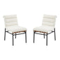 Set of 2 White Boucle Fabric Upholstered Dining Chairs with Black Iron Legs