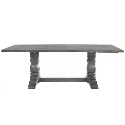 Rectangular Trestle Table with Double Turned Pedestal, Weathered Gray