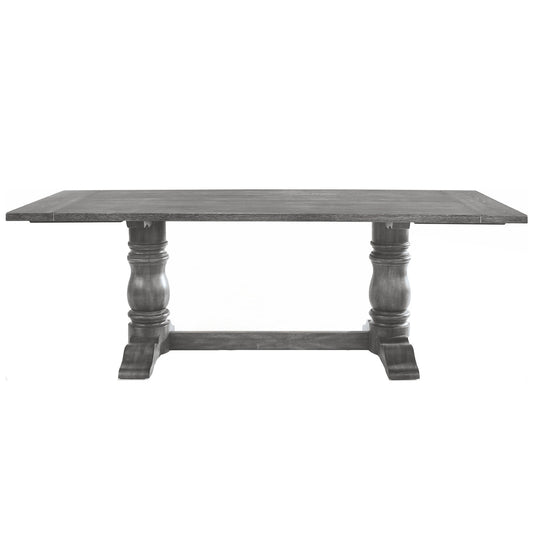 Rectangular Trestle Table with Double Turned Pedestal, Weathered Gray