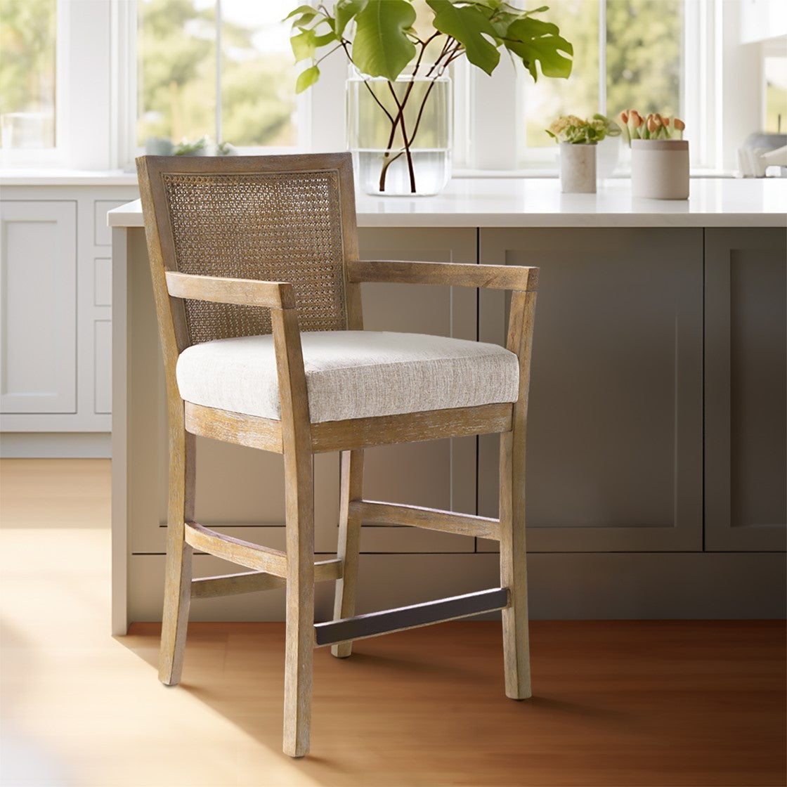 Reclaimed Natural Cane Back Counter Stool - 23" W