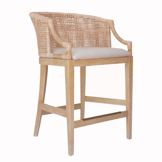 Natural Whitewash Rattan Counter Stool 25" Height