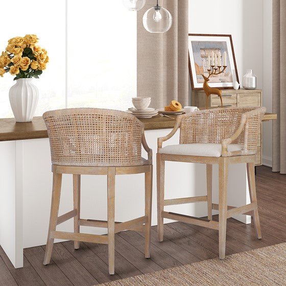 Natural Whitewash Rattan Counter Stool 25" Height