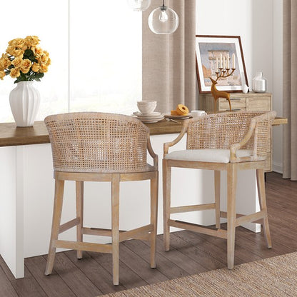 Natural Whitewash Rattan Counter Stool 25" Height