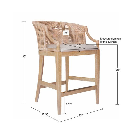 Natural Whitewash Rattan Counter Stool 25" Height