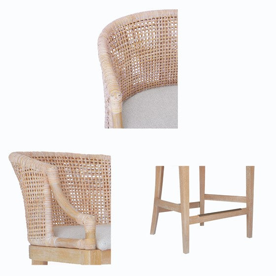 Natural Whitewash Rattan Counter Stool 25" Height