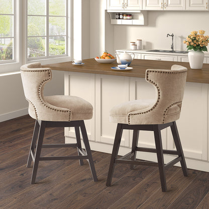 Beige Polyester Swivel Counter Stool - 22" Height