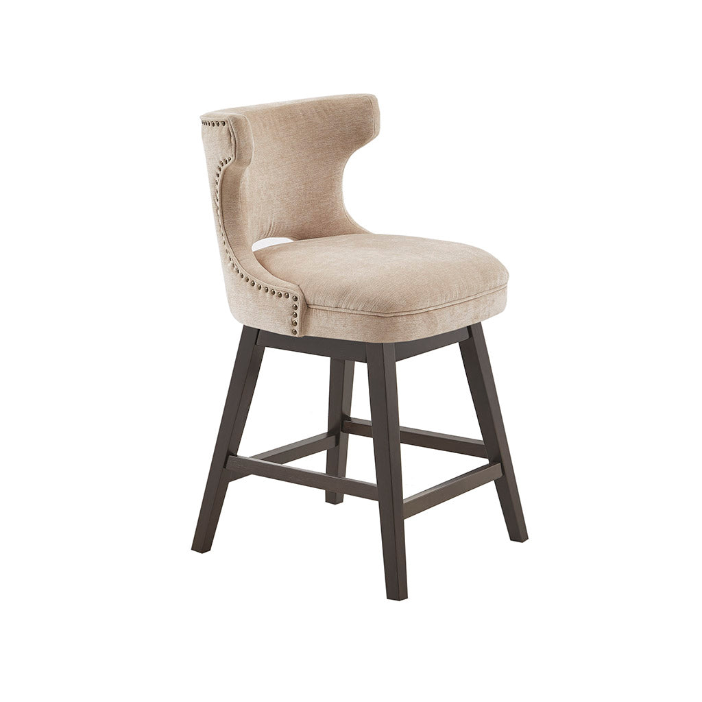 Beige Polyester Swivel Counter Stool - 22" Height