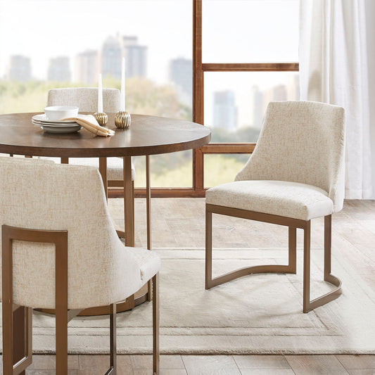 Cream Solid Wood Dining Chairs Set of 2 Antique Gold Legs