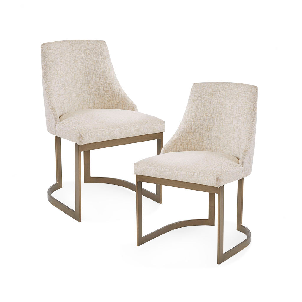 Cream Solid Wood Dining Chairs Set of 2 Antique Gold Legs