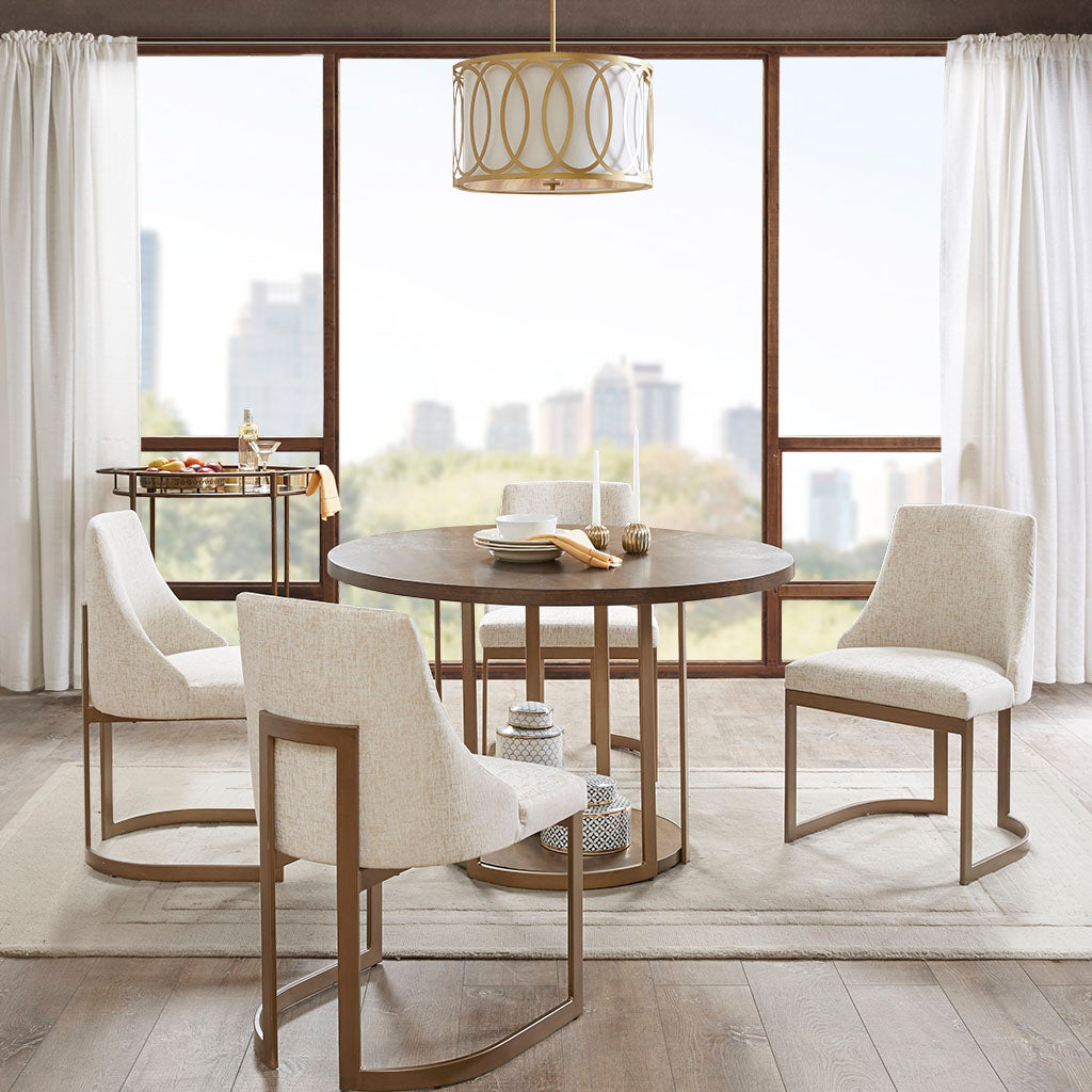 Cream Solid Wood Dining Chairs Set of 2 Antique Gold Legs