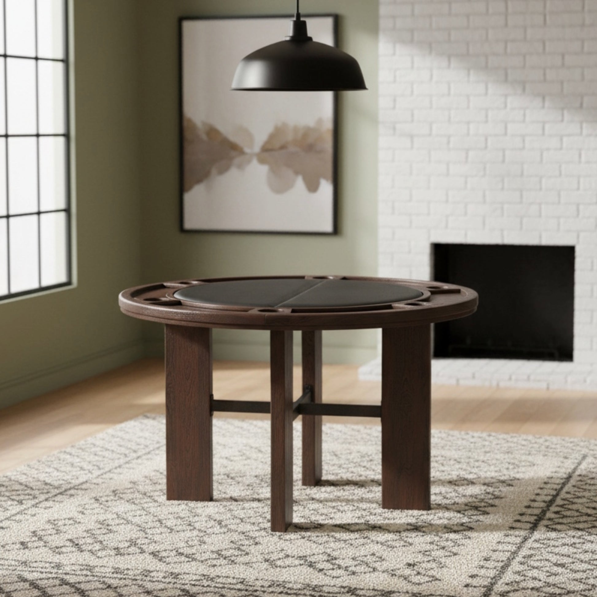 Gorman Dining and Game Table in Walnut Finish with Black Faux Leather Insert