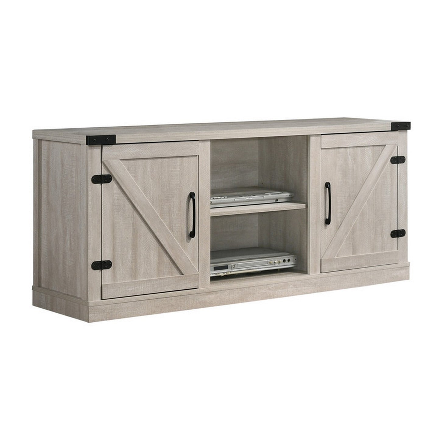 Olv 58 Inch TV Media Center Console, Barn Sliding Cabinet Doors, Light Gray