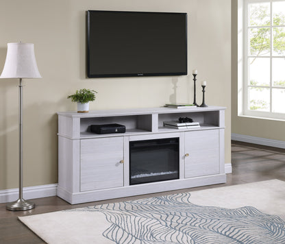 70 Inch TV Stand White Walnut Fireplace Console