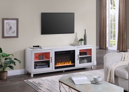 White Walnut MDF TV Stand Console with Heater and Storage for Living Room