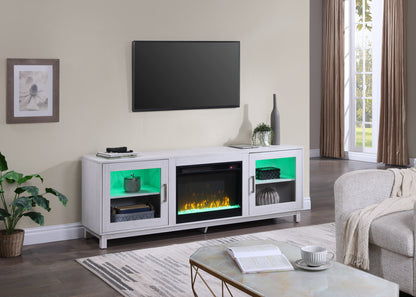 White Walnut MDF TV Stand Console with Heater and Storage for Living Room