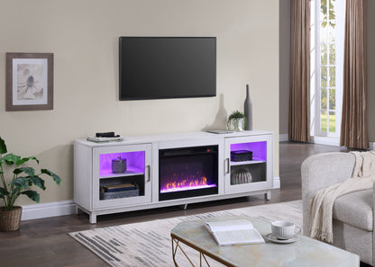 White Walnut MDF TV Stand Console with Heater and Storage for Living Room