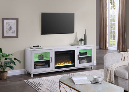 White Walnut MDF TV Stand Console with Heater and Storage for Living Room