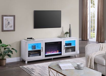 Summit 70" White Walnut Finish TV Stand Console with Fireplace, Heater