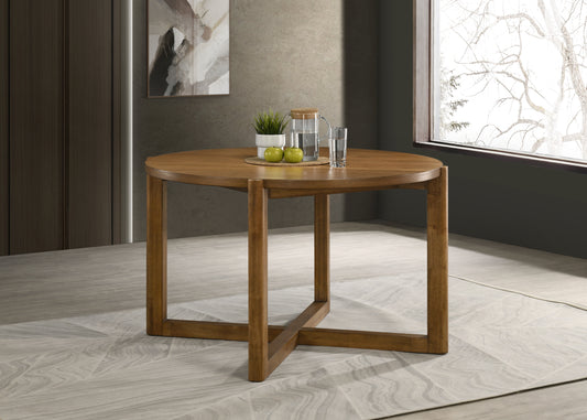 Andrew 47-inch Round Dining Table, Mid-Century Modern Walnut Finish Wood Table with Cross Sled Base, Seats 4