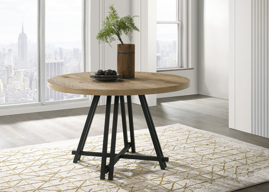 Tate Oak Finish 47" Round Dining Table with Metal Base