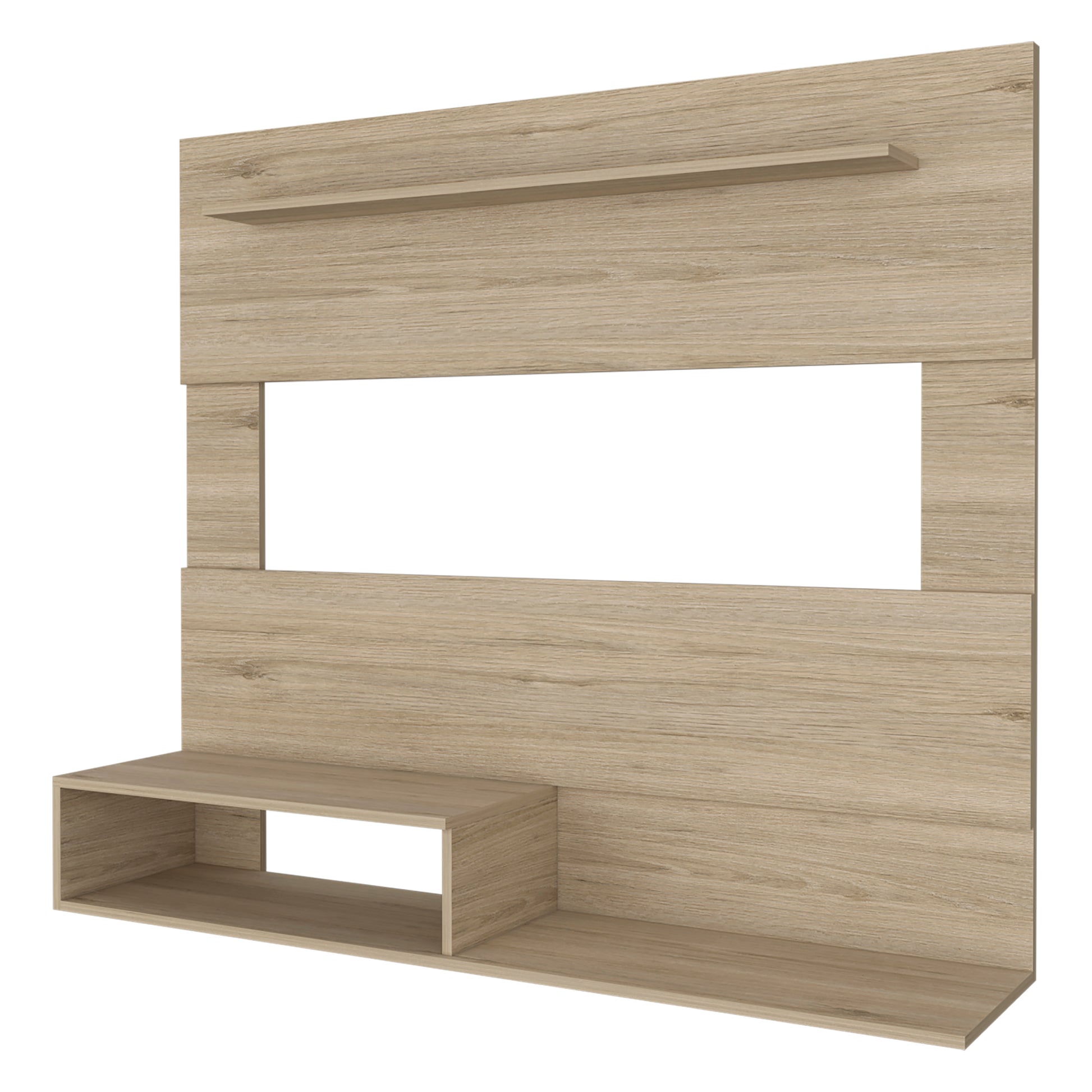 3-Shelf Floating Entertainment Center - Light Pine Beige for Living Room
