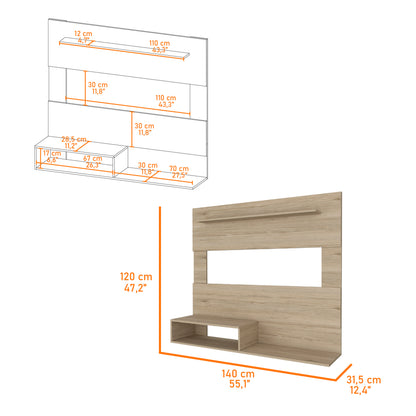 3-Shelf Floating Entertainment Center - Light Pine Beige for Living Room