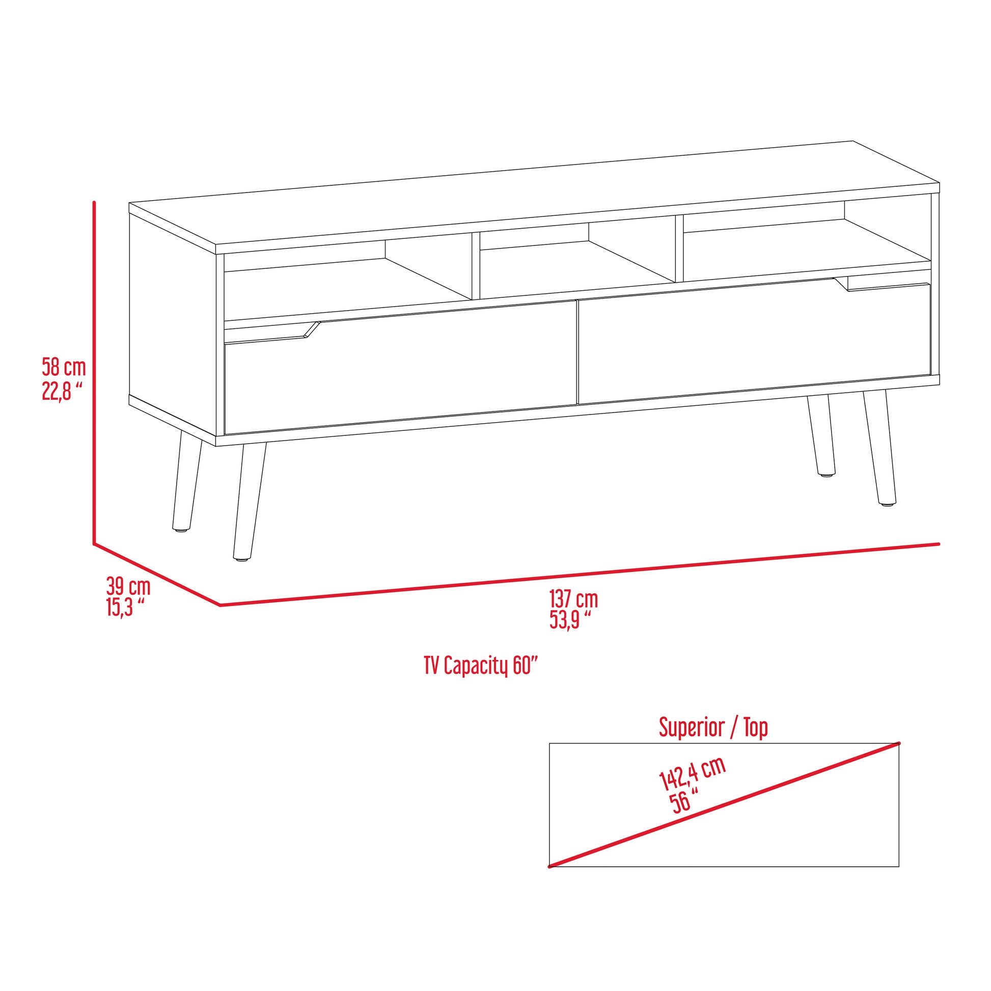 Brown Particle Board TV Stand - 53.9" Wide