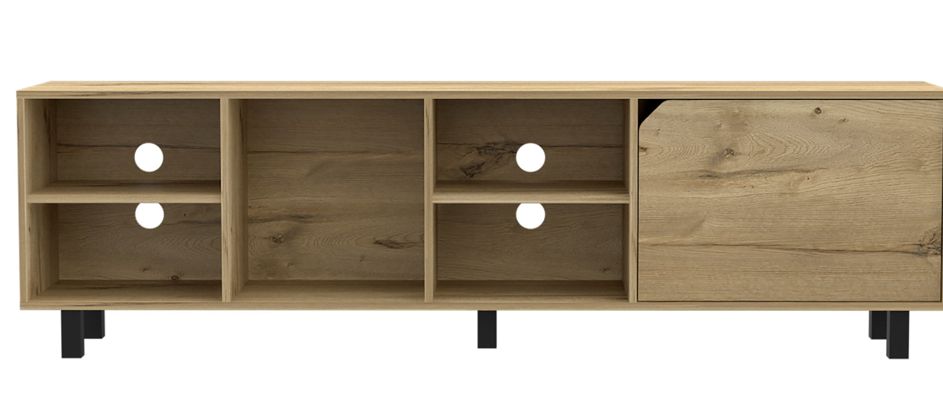 Living Room Light Oak Particle Board TV Stand with Open Shelves for Entertainment