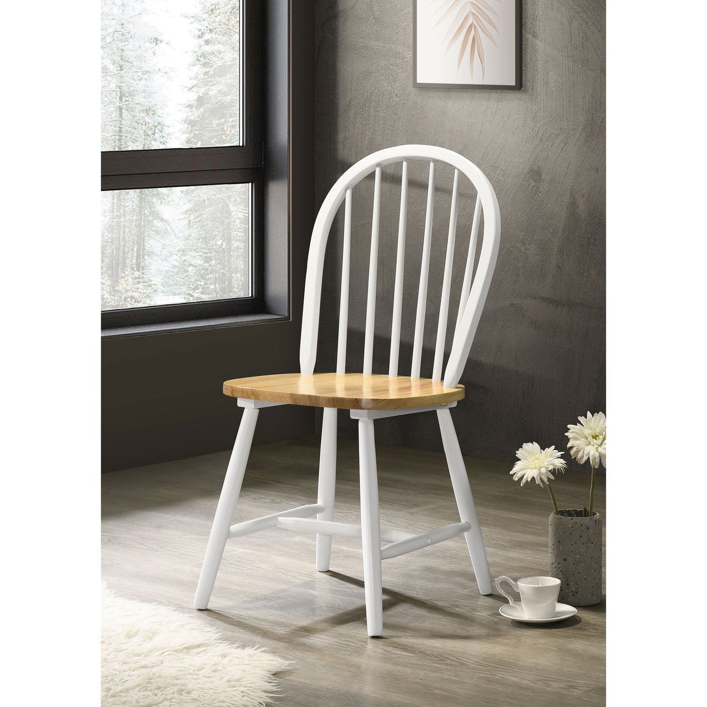 Natural Brown and White Spindle Back Side Chairs (Set of 4)