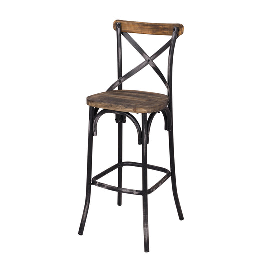 Black Brown Bar Stool Oval Cross Back Wood Metal