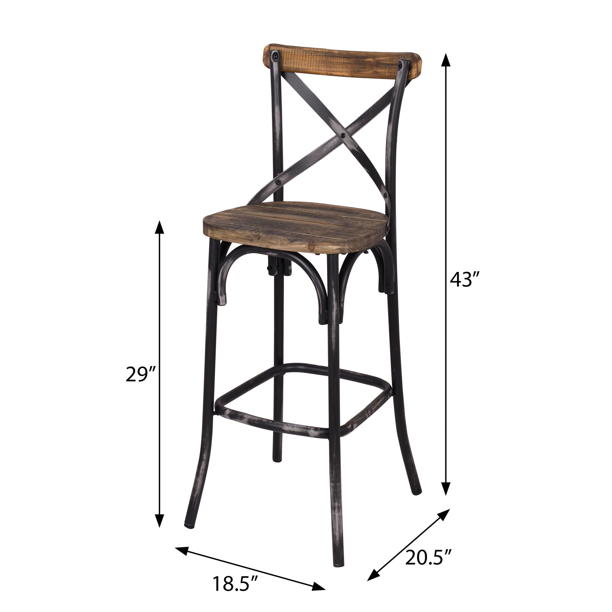 Black Brown Bar Stool Oval Cross Back Wood Metal