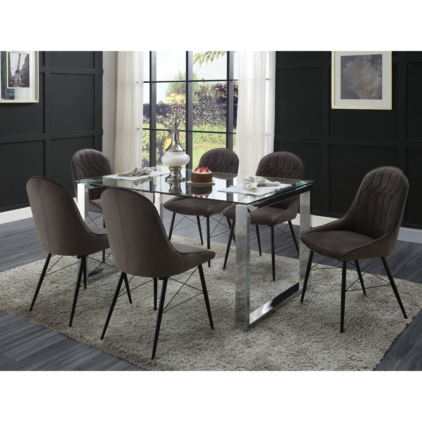Black and Grey Tufted Dining Chairs - Set of 2 for Dining Room