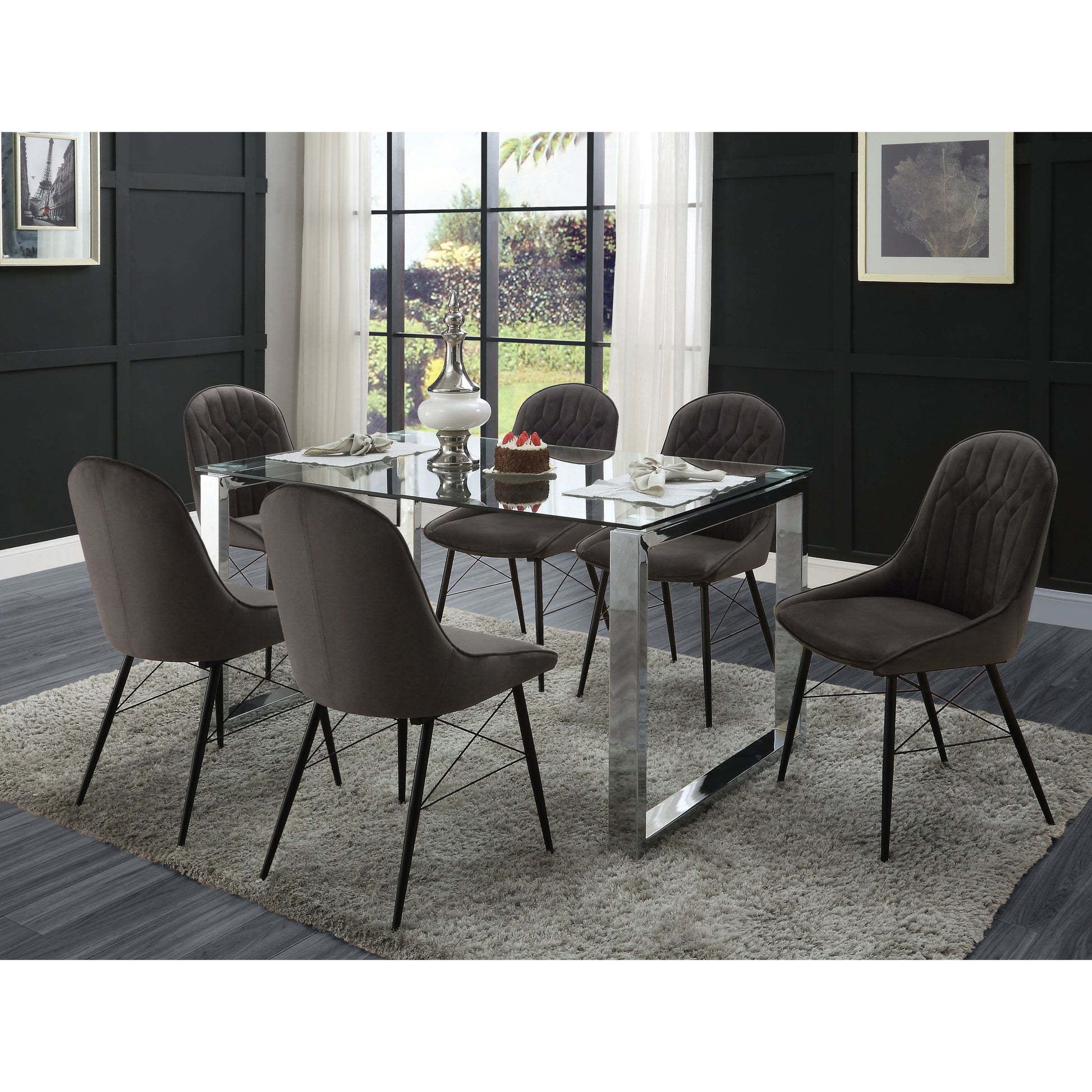 Black and Grey Tufted Dining Chairs - Set of 2 for Dining Room
