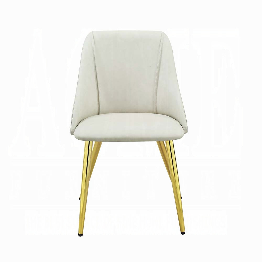 White Glam Dining Room Side Chairs with Gold Metal Legs