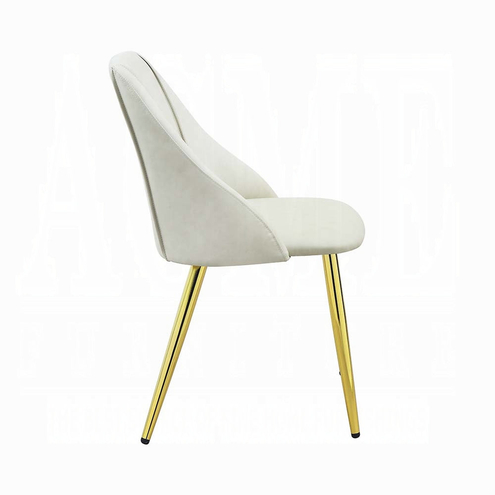White Glam Dining Room Side Chairs with Gold Metal Legs