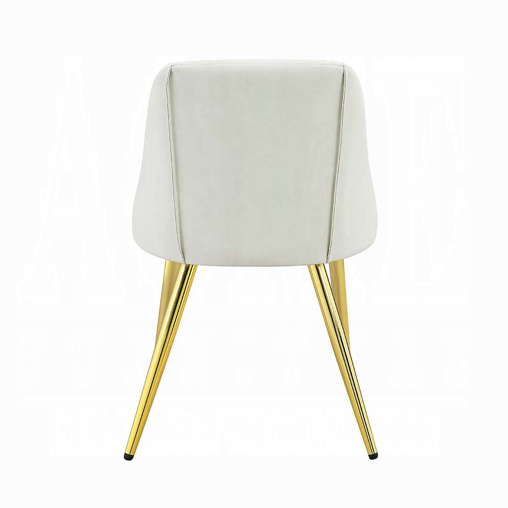 White Glam Dining Room Side Chairs with Gold Metal Legs