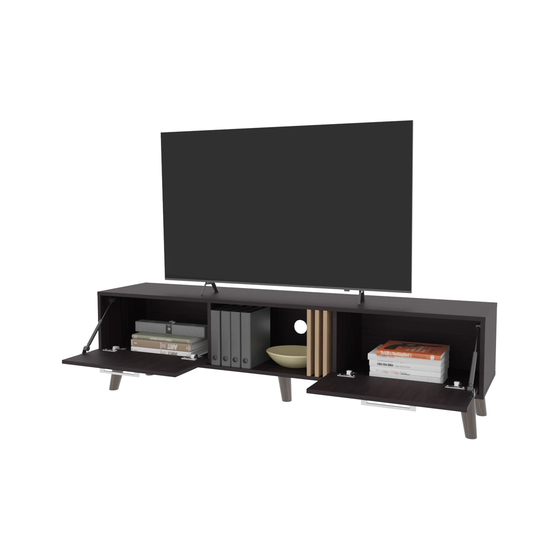 Wenge TV Stand with 2 Doors & Open Storage - 60-69" TVs for Living Room