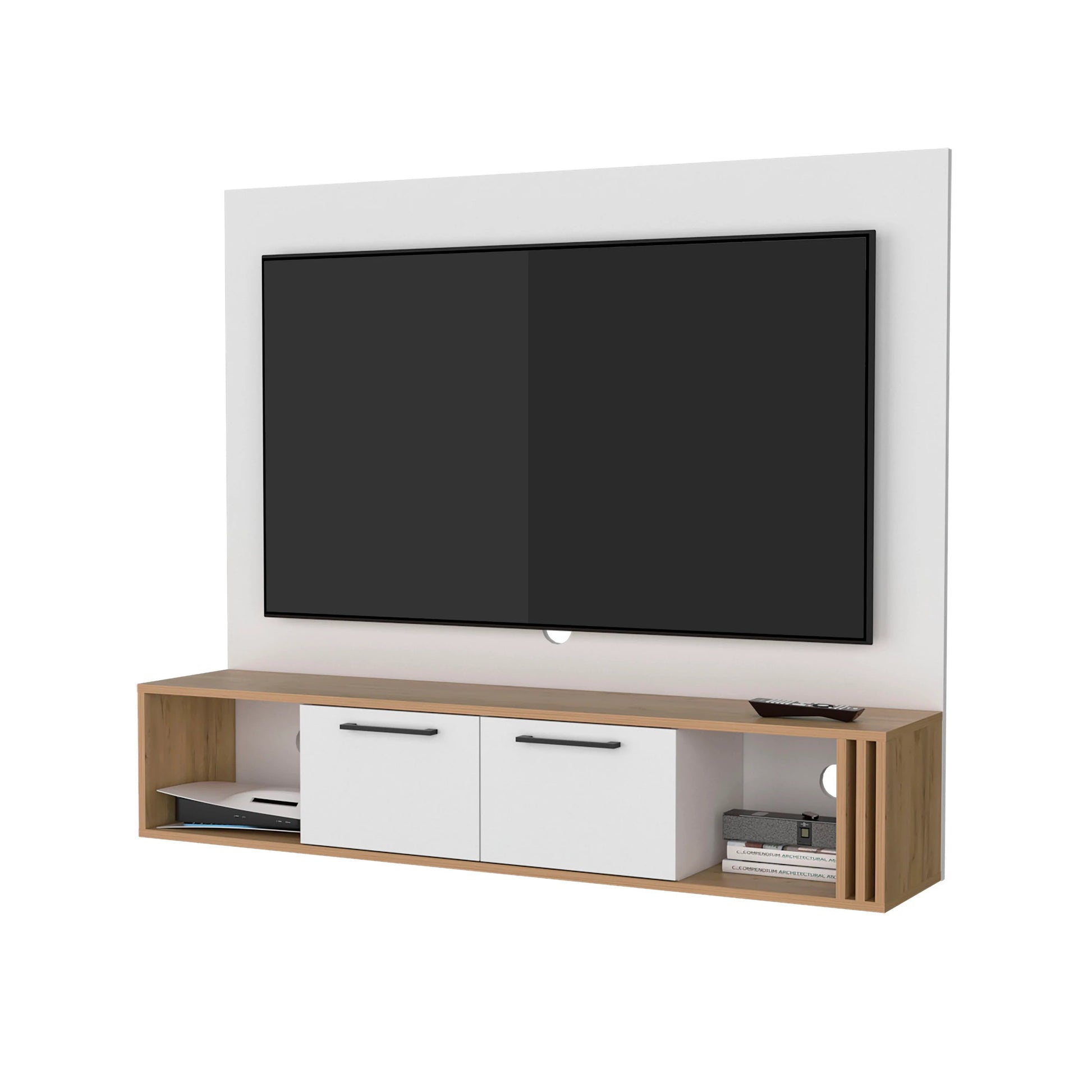 White & Natural Oak Entertainment Center - Multistorage TV Unit