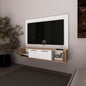 White and Natural Oak Entertainment Center Multistorage and Cable Management