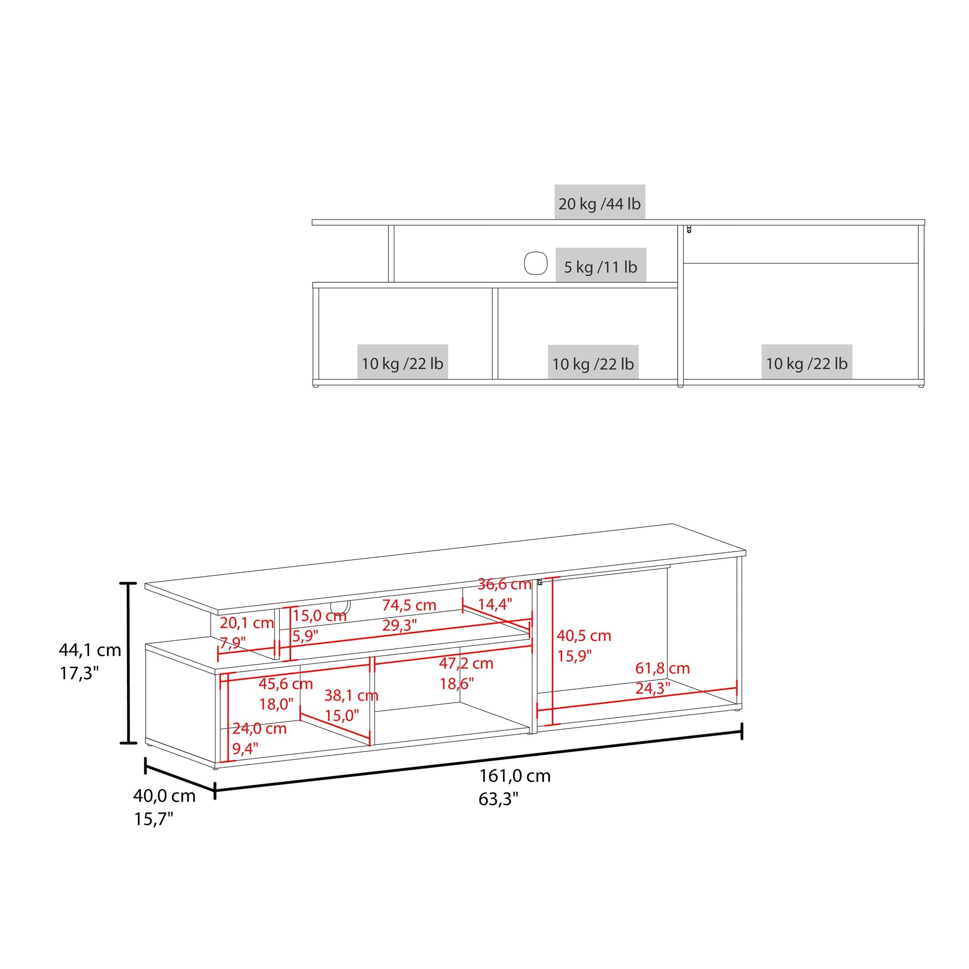 60-69 Inch TV Stand Natural White Oak Finish