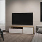 Natural Oak and White TV Stand with Drop-Down Door and Open Shelf