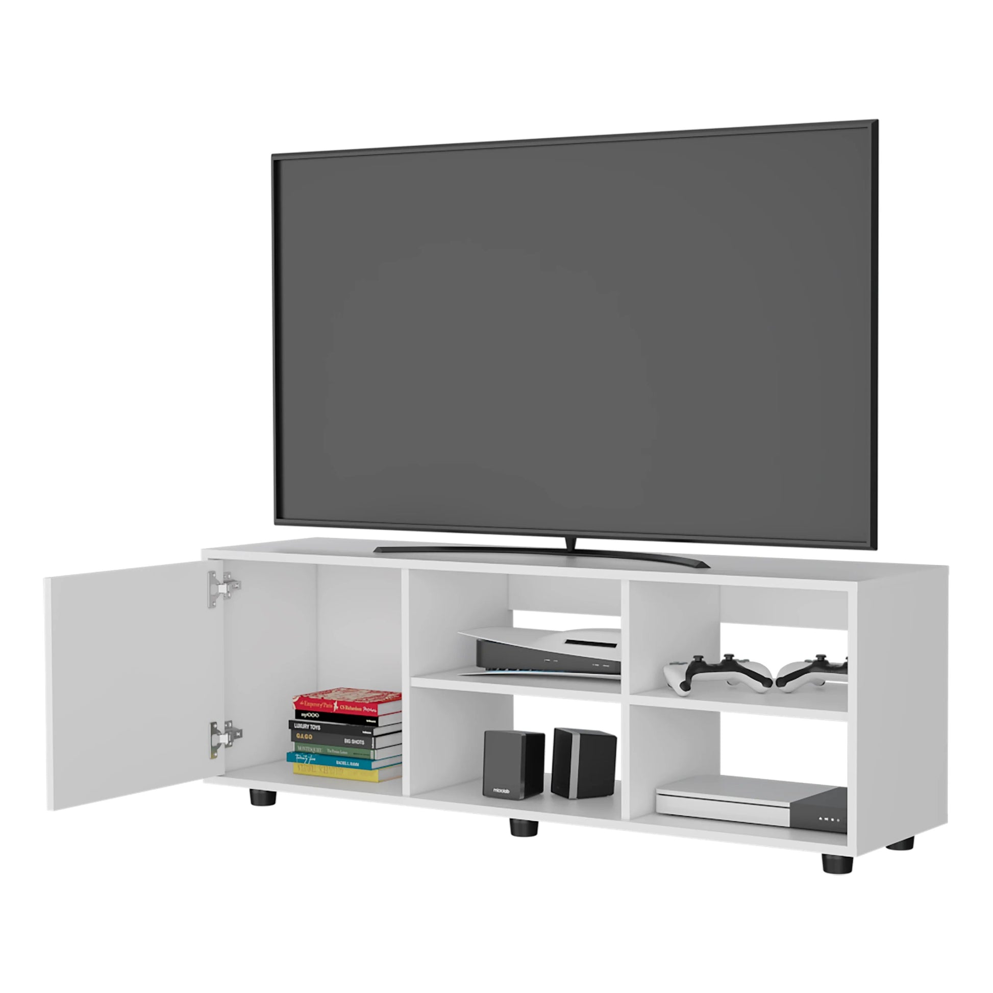 65-Inch White TV Stand with Shelves & Storage for Living Room