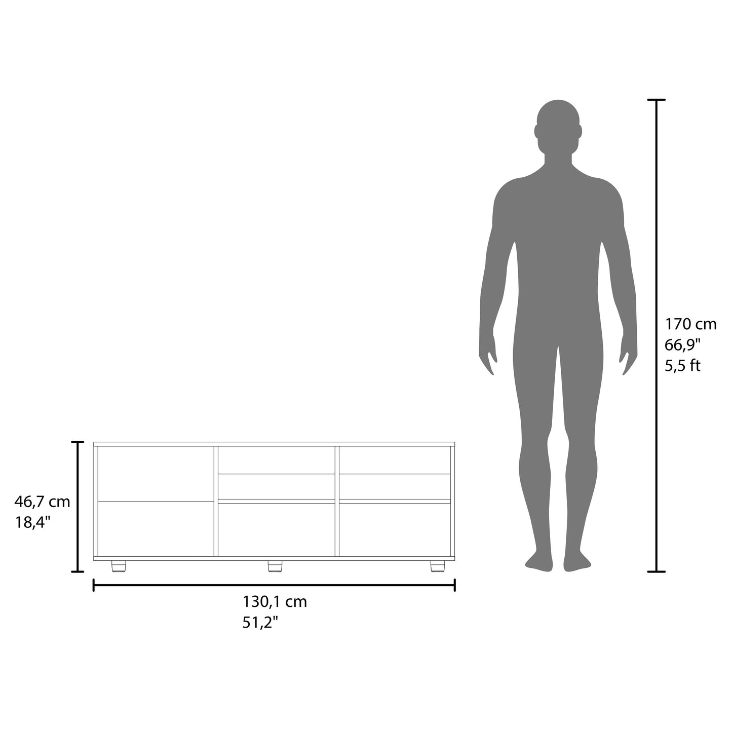 65-Inch White TV Stand with Shelves & Storage for Living Room