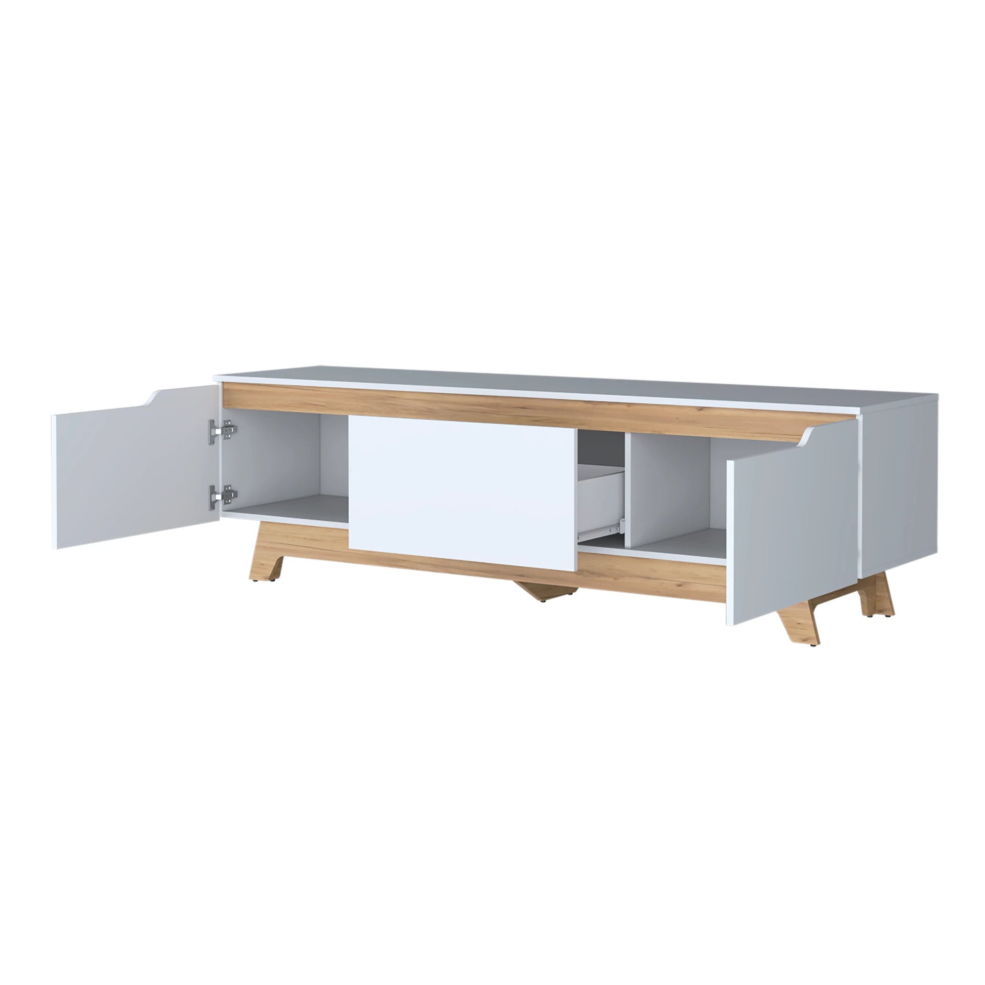 70-79 Inch White TV Stand with Storage Shelves