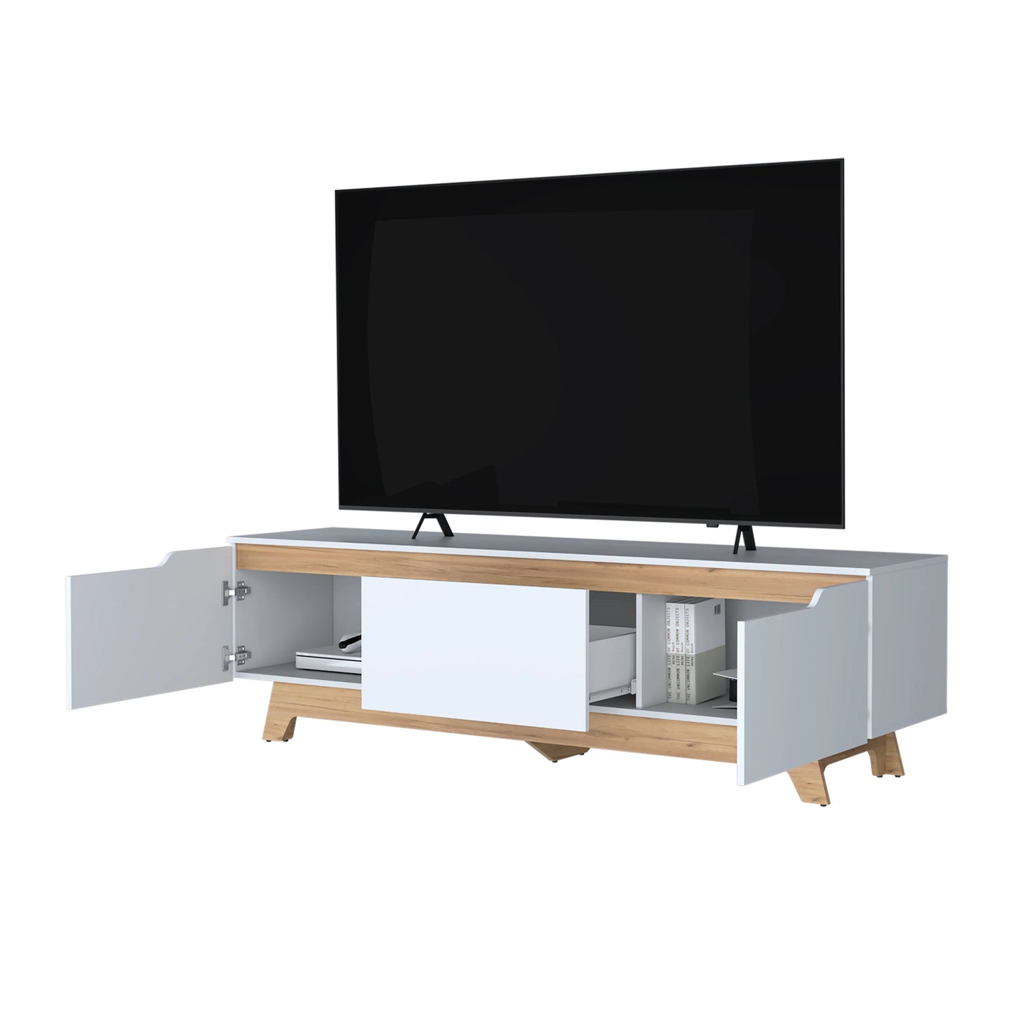 70-79 Inch White TV Stand with Storage Shelves